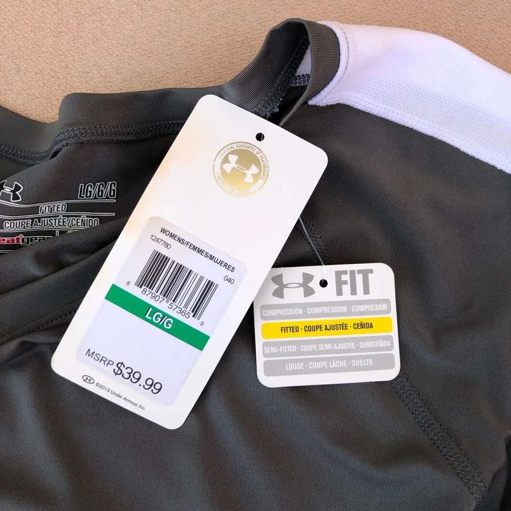Under‎ Armour Heat Gear Gray White Short Sleeve Fitted Shirt Size L